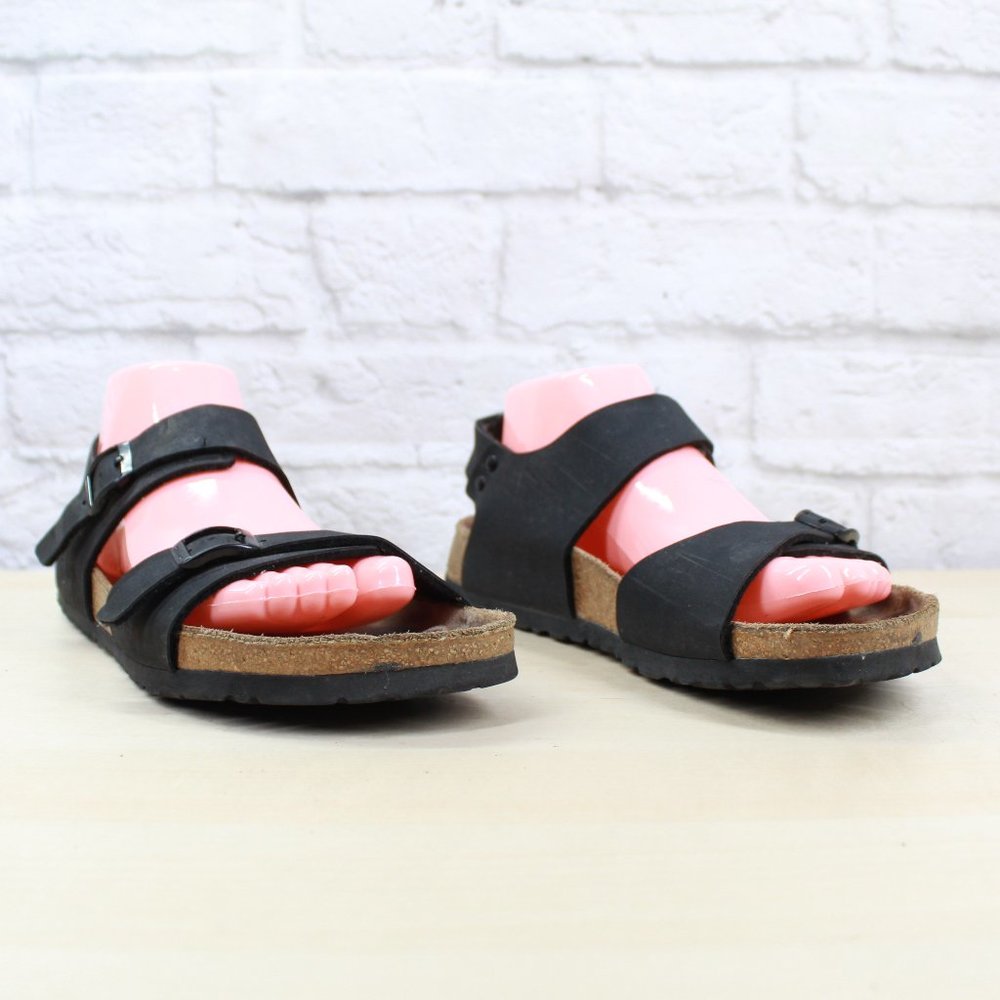 Birki´s by Birkenstock Unisex Black Leather Ankle Strap Sandals Size 39 L8 / M6 - Picture 3 of 9
